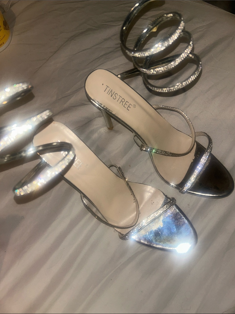 Tinstree Silver Spiral Strap Heeled Sandals